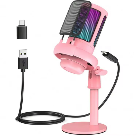 RGB Gaming Microphone – USB Condenser Mic with Touch Mute & Gain Knob for PC Streaming & Podcasting